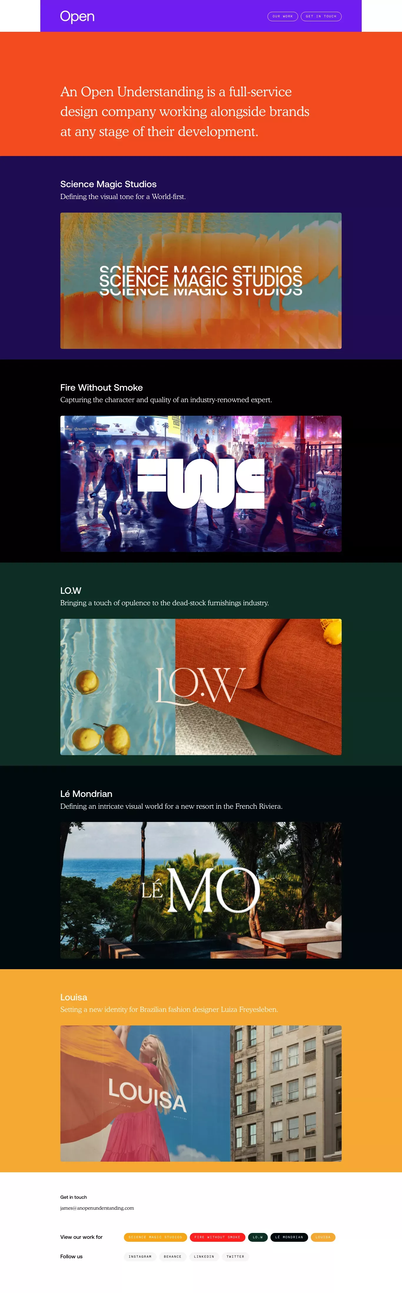 An Open Understanding portfolio page screenshot showcasing Design and Tech design