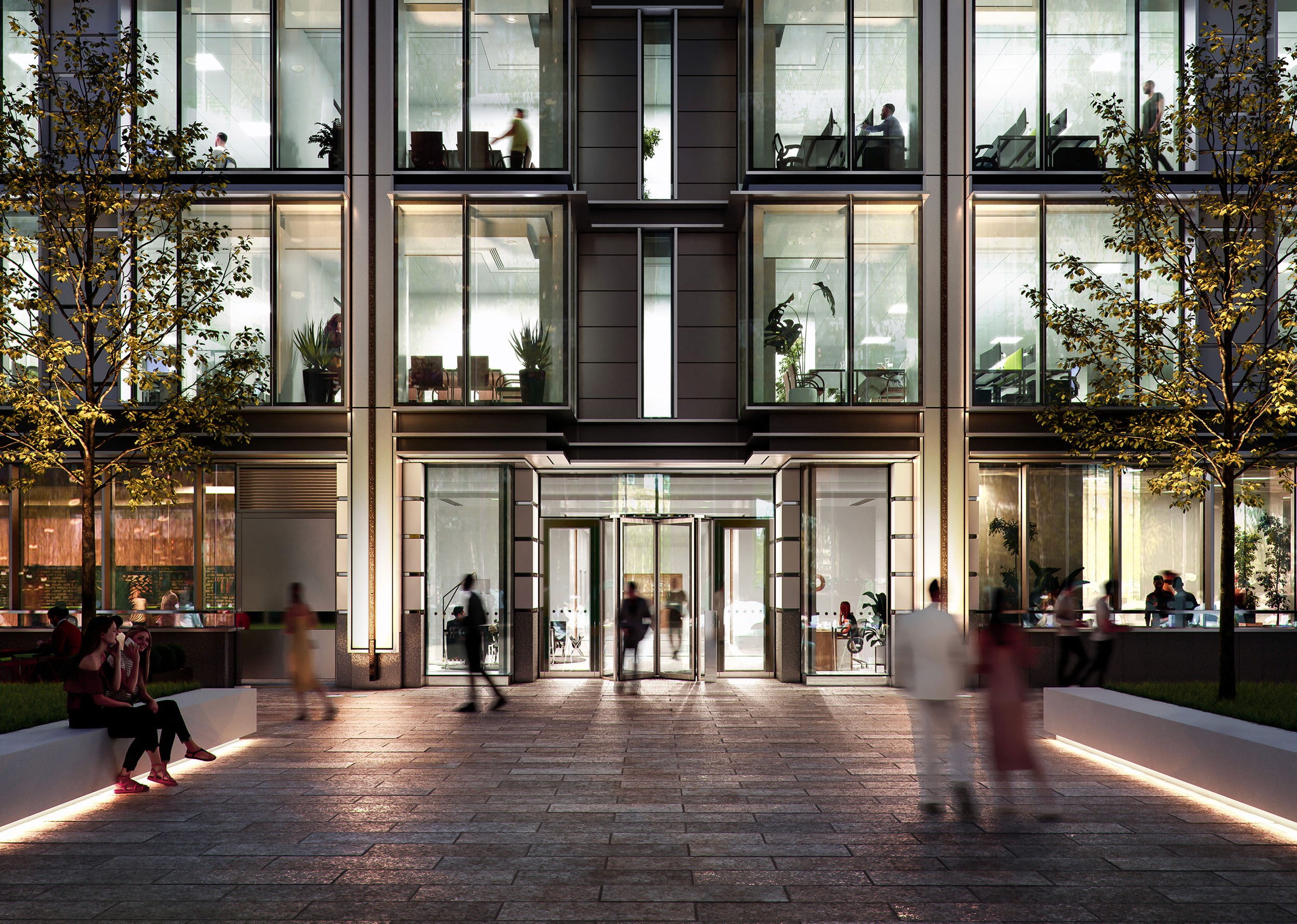 Architectural CGI render showcasing a modern building facade.