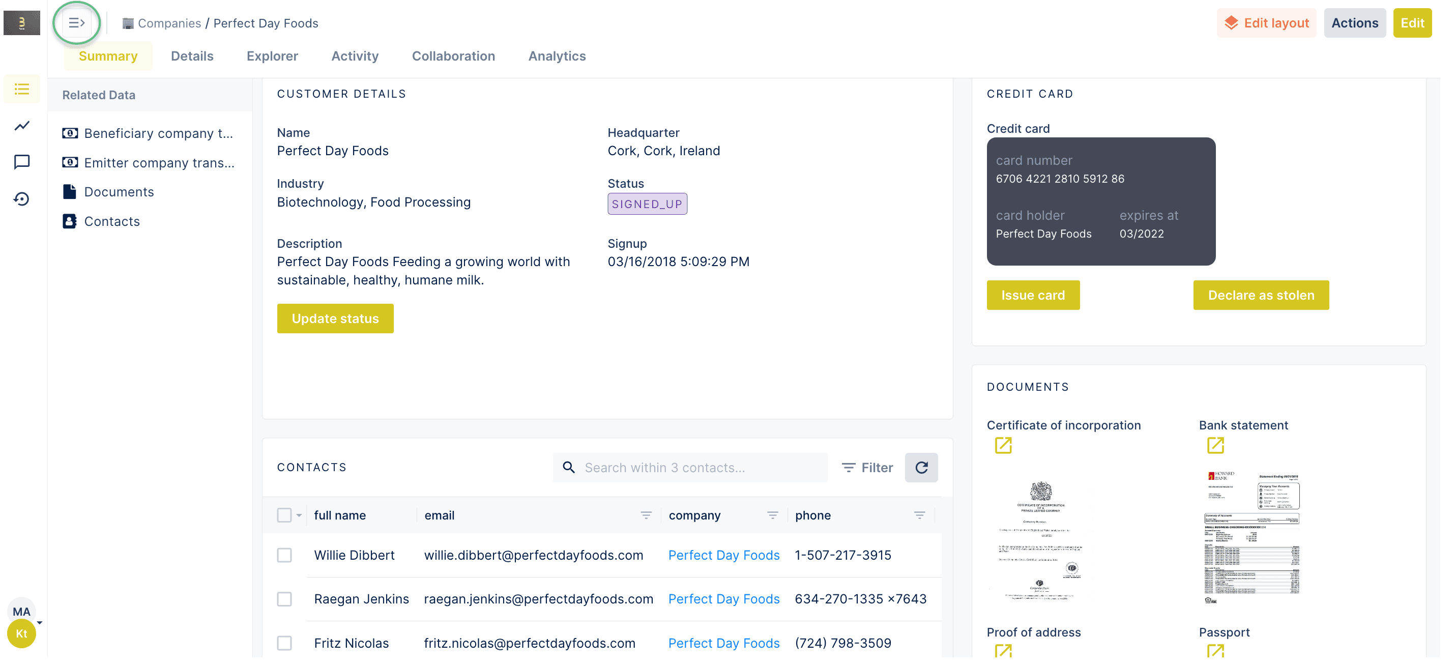 The new Forest Admin UI with the collections list hidden in a Summary View.