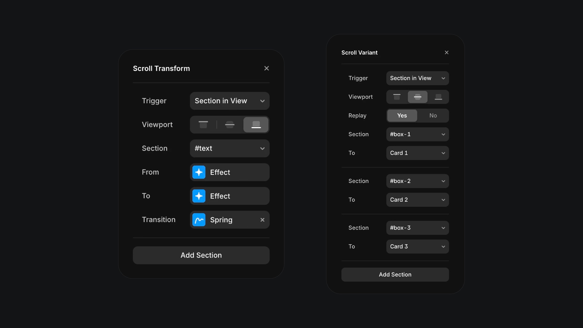 ⁠Parallax scroll animation settings: transform and variants