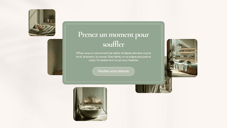 Immersive spa visuals combined with a clear call to action for booking personalized treatments