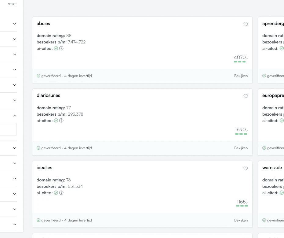 Foto van een paar backlinks verkrijgbaar op het backlink platform