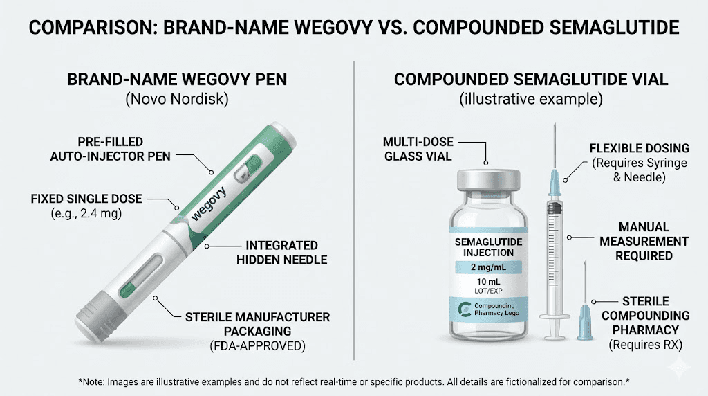 Brand name Wegovy versus compounded semaglutide comparison