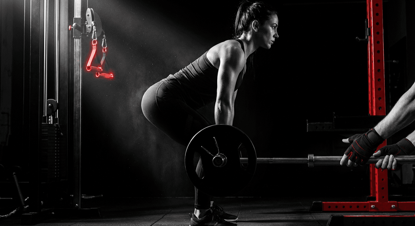 A modern hallway features vibrant teal and orange geometric and leaf patterns, with glossy tiled floors, a large rectangular light fixture, and a small shelf holding a potted plant, all leading to a large, frosted window at the end.