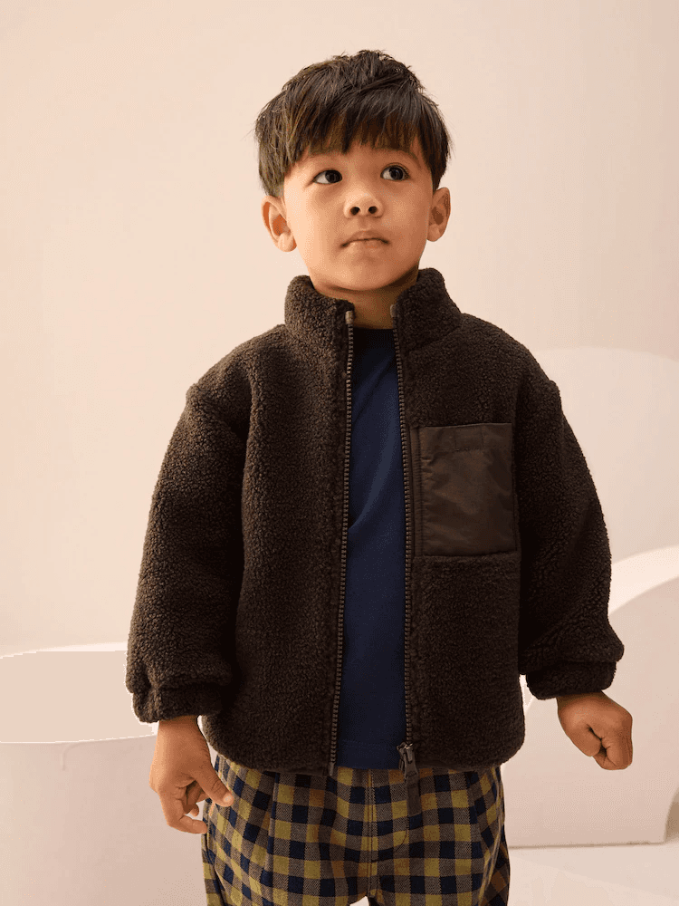 Tiny Dudes - Next - Chocolate Brown Plain Funnel Neck Fleece Zip