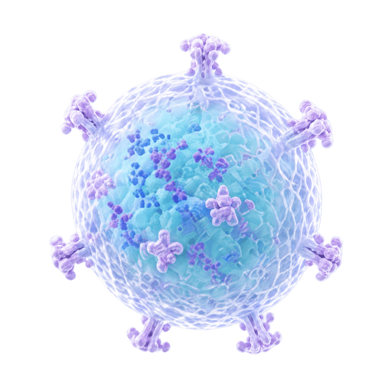 A 3D rendering of a cell vesicle loaded with antigens.