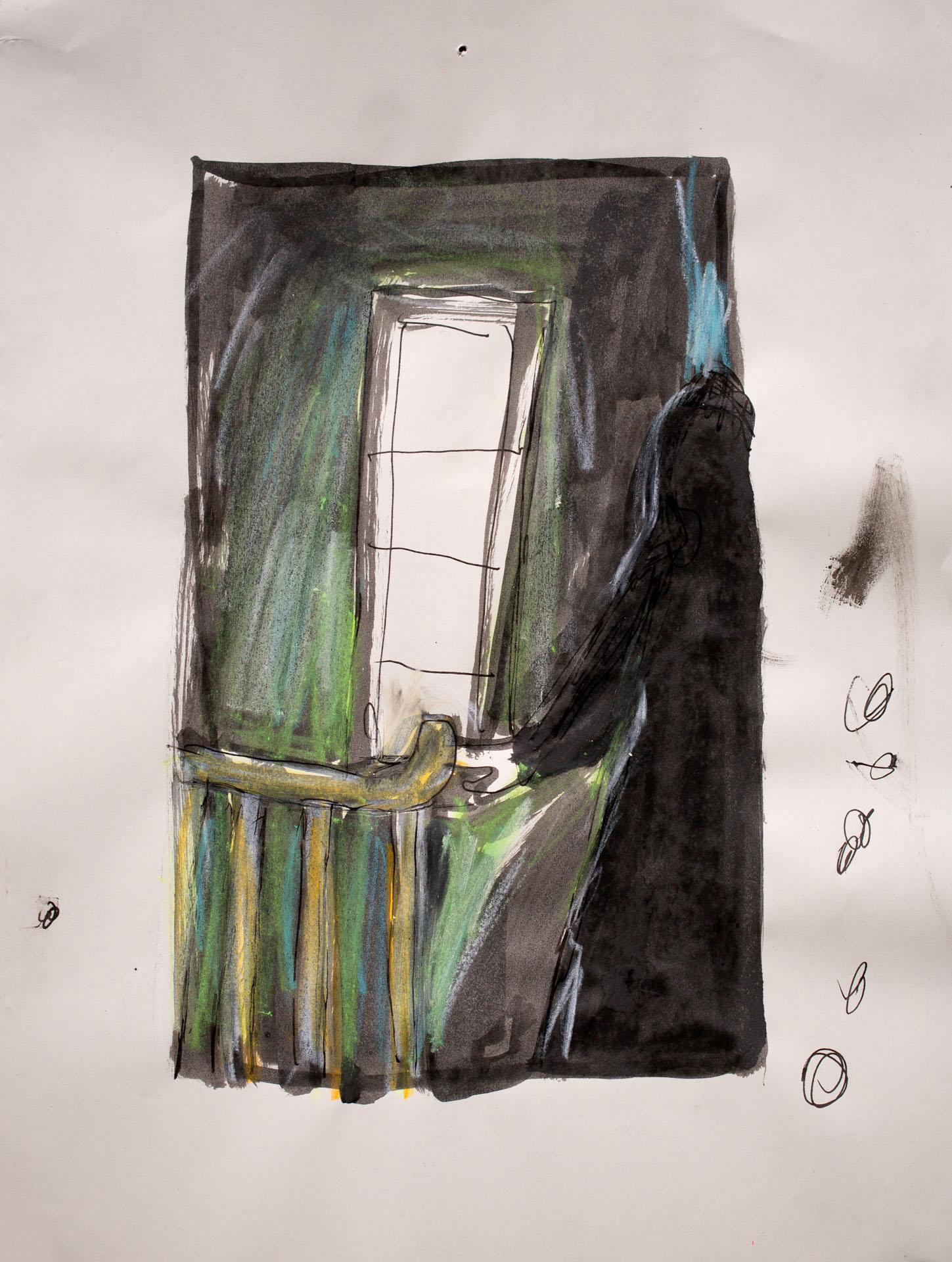 Study for Sleeps-Walks-Dreams, 2025, ink and crayon on paper, 11x8.5"