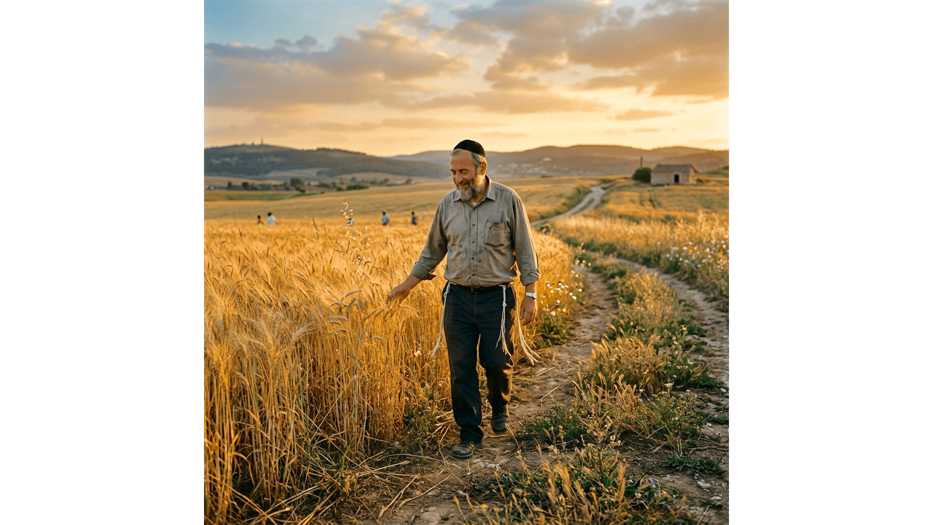 An illustration of the Chasidic parable of the “king in the field,” who leaves his palace to walk among his people during the month of Elul.