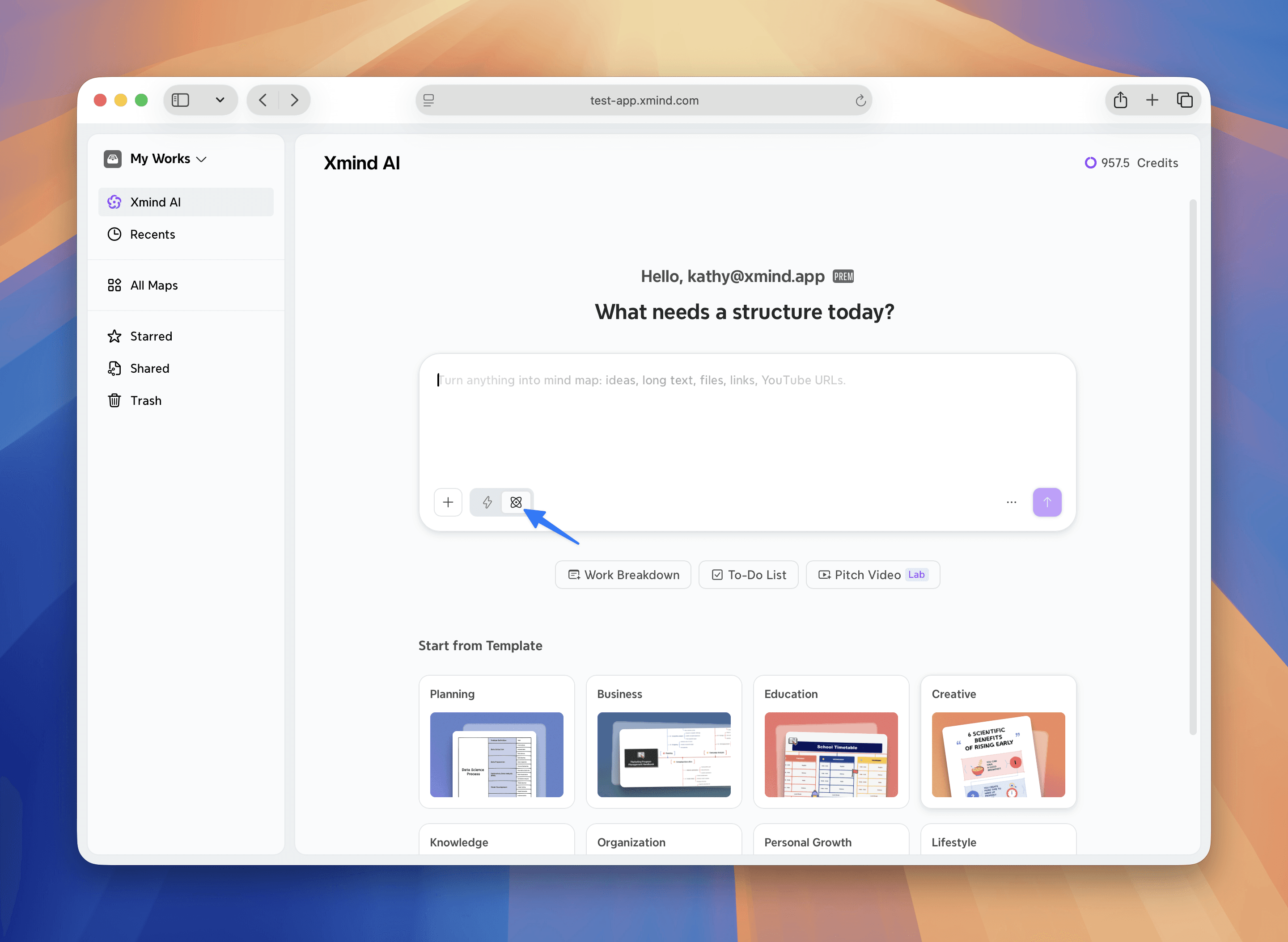 Mind mapping software interface with Xmind AI