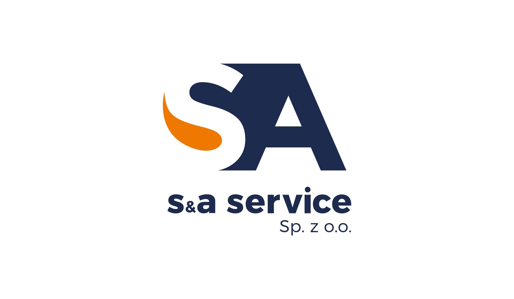Projekt logotypu dla spółki SA Service – korporacyjna typografia łącząca kolory granatowy i pomarańczowy.