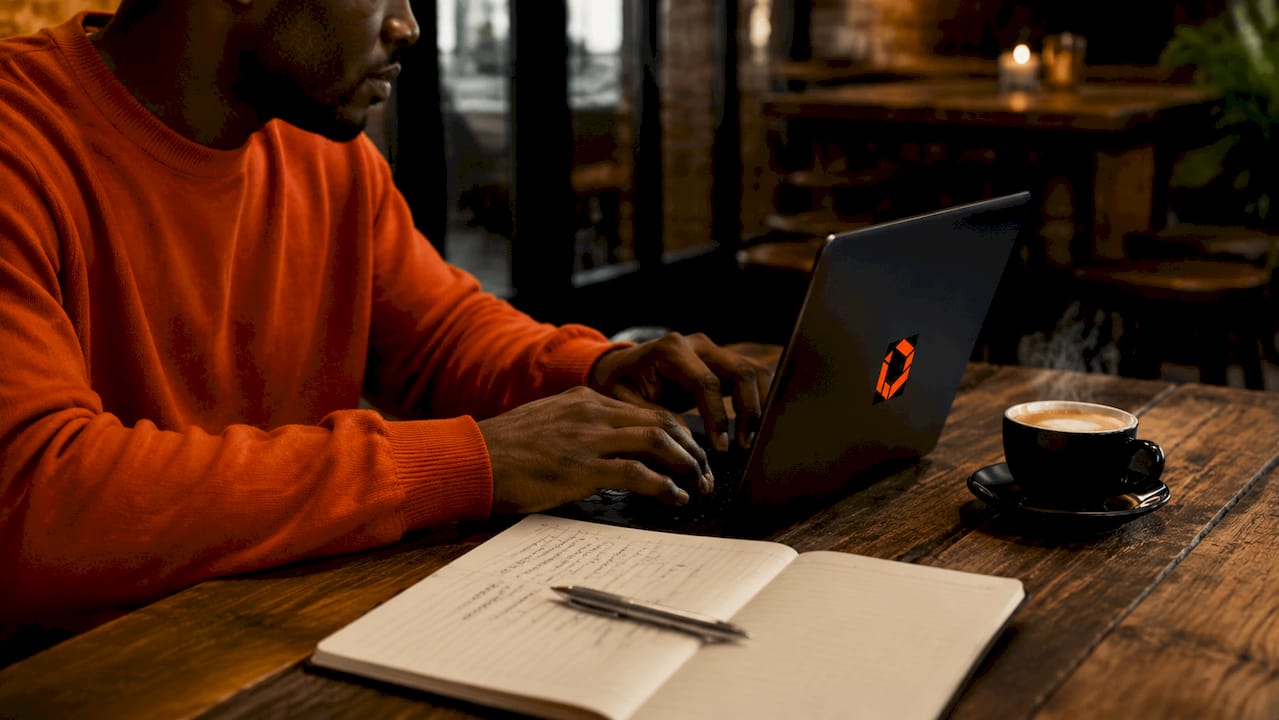 Hands typing on laptop setting ASO keyword tool