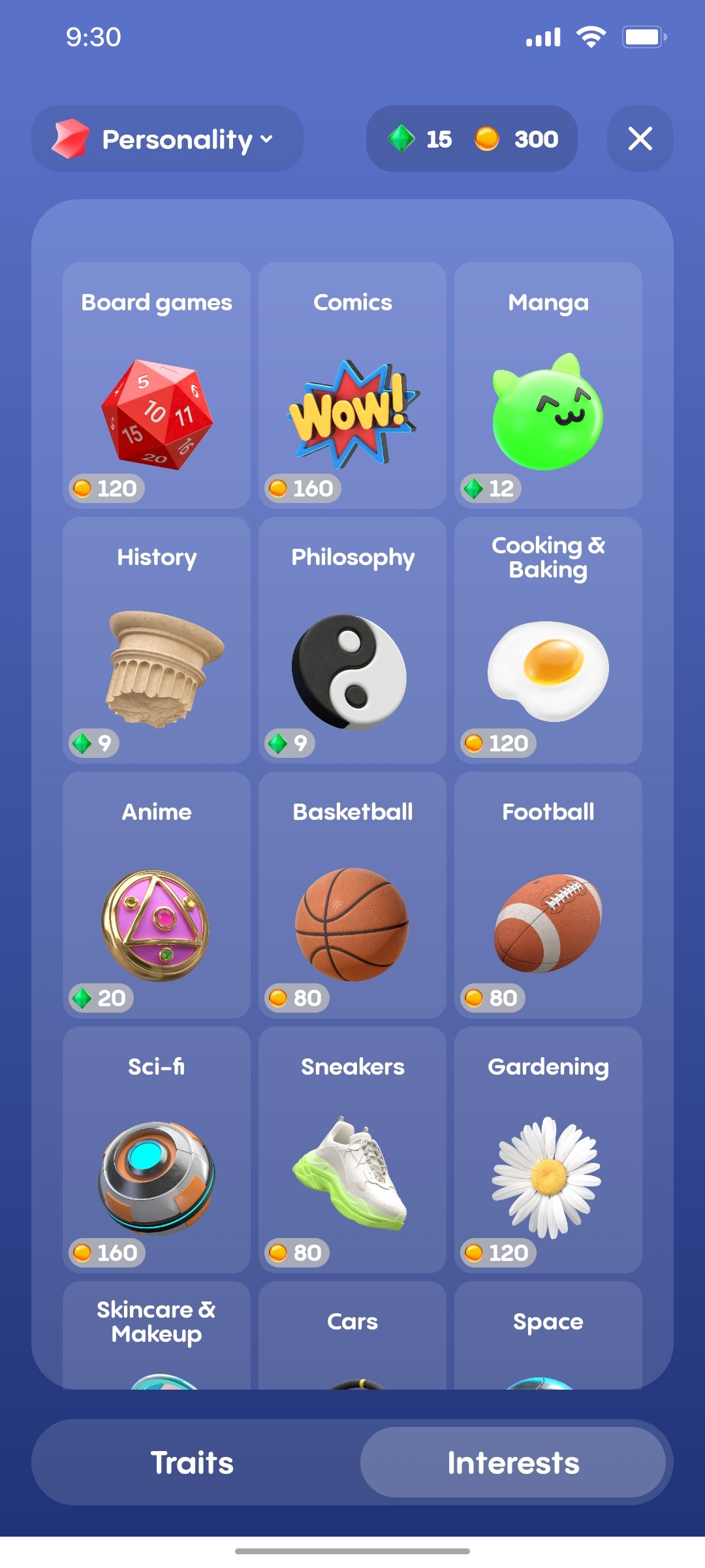 Replika Interest screen