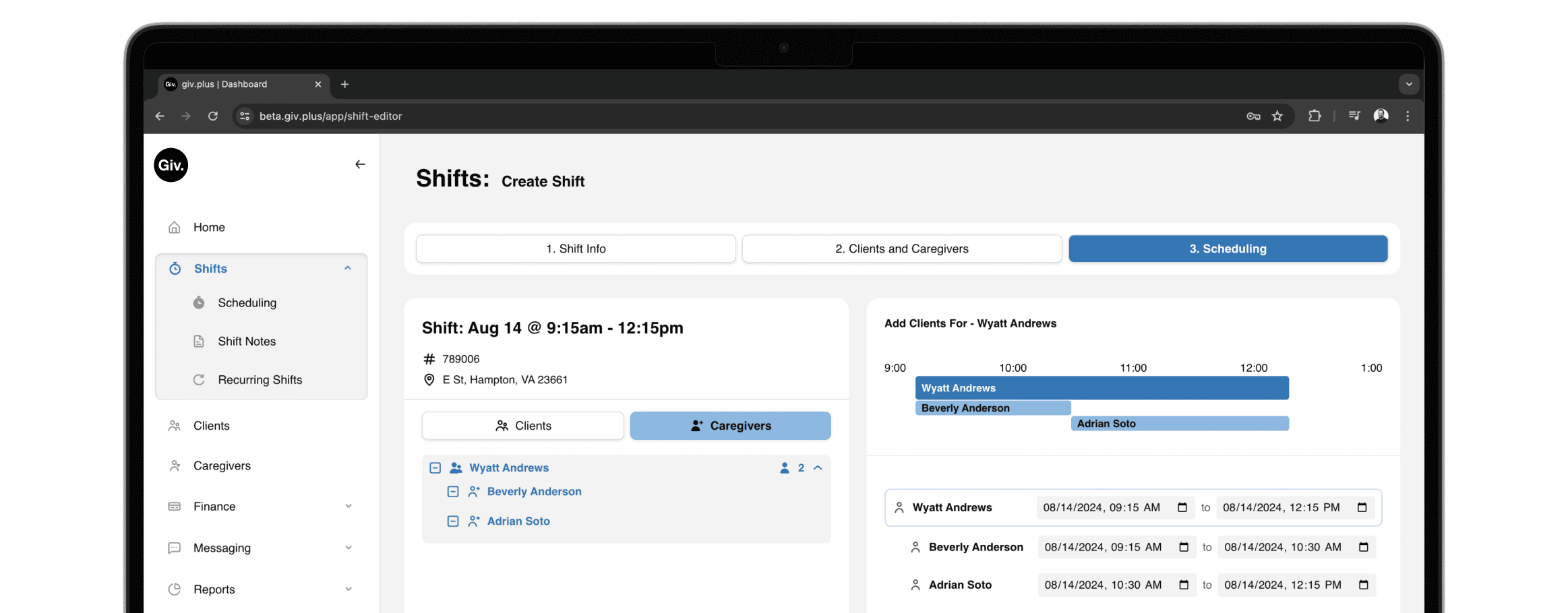 Giv scheduling software on a screen.