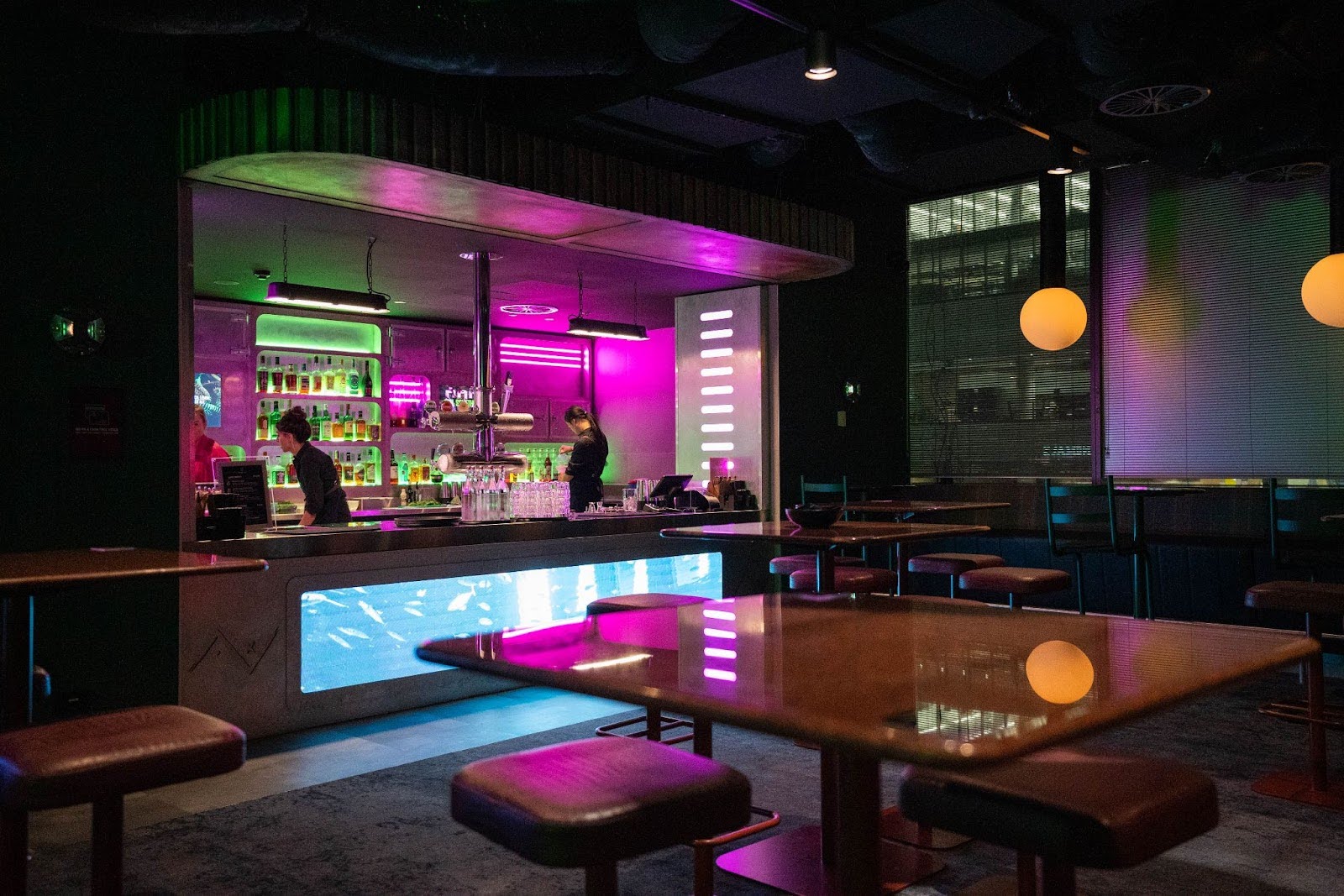 Playing at the Interactive pool table in 2315 at Fortress Sydney