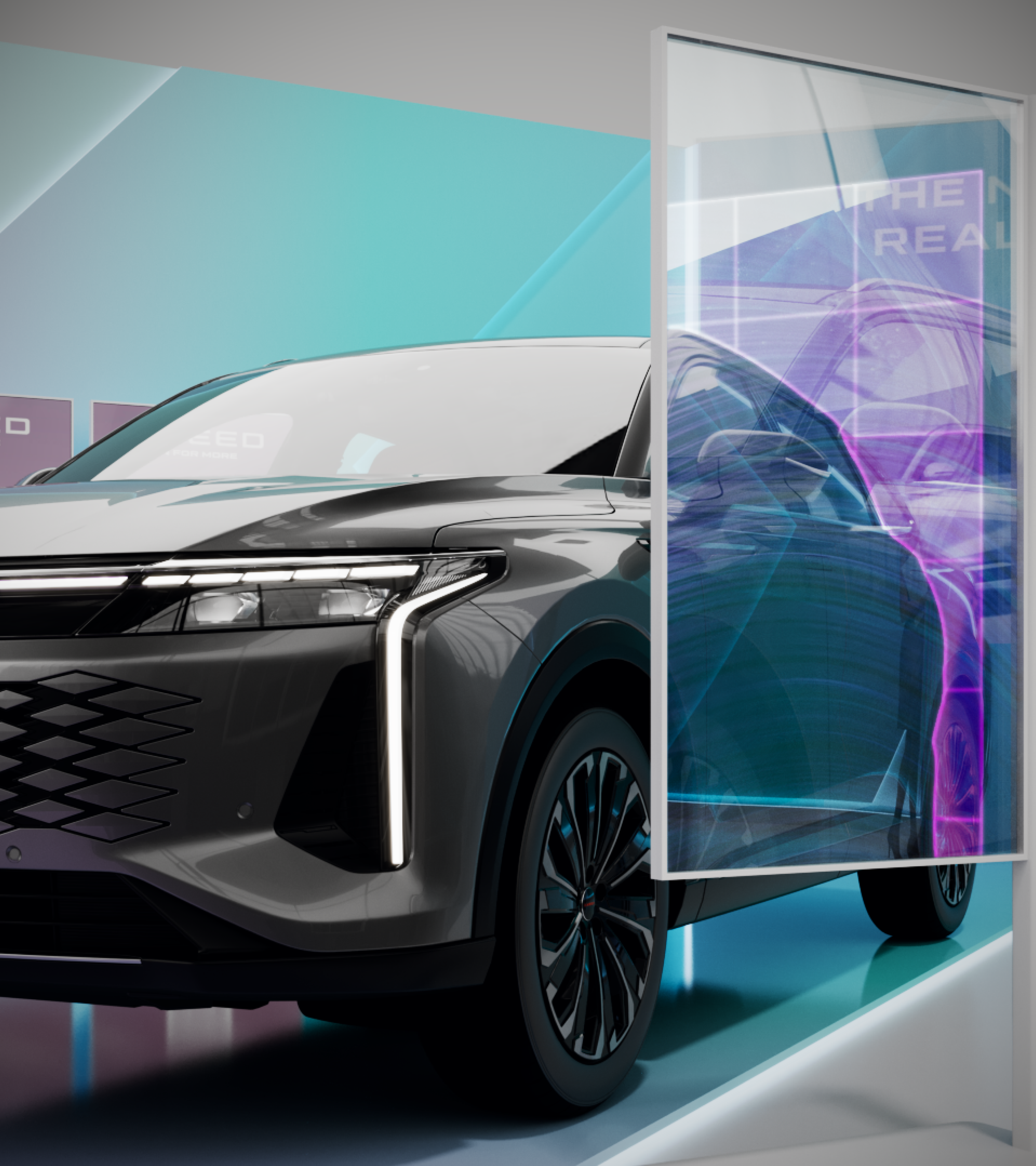 Interactive color filter effect applied to Exeed car using semi-transparent screen in popup zone designed by our team