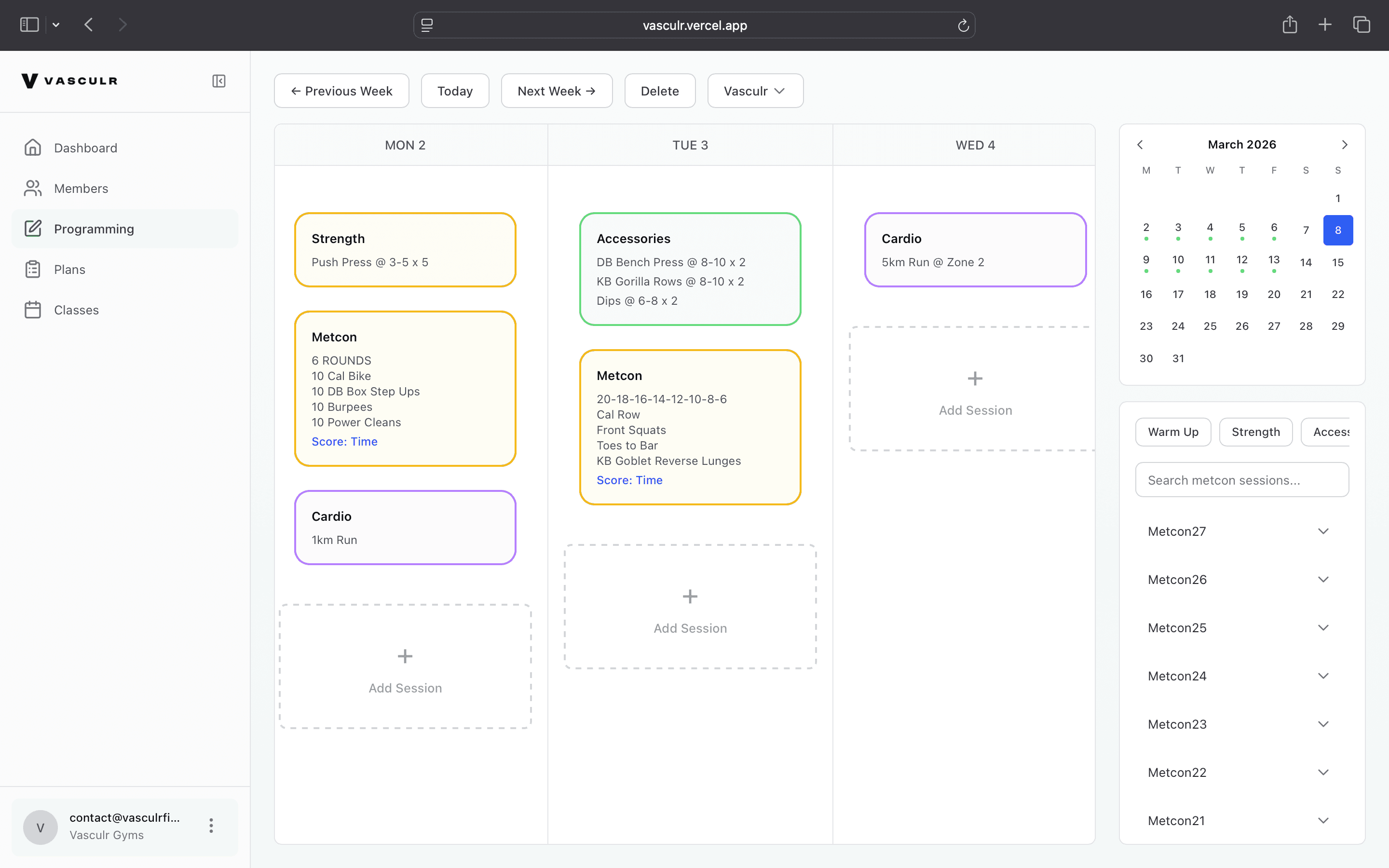 Vasculr Fitness workout platform competing with SugarWod and BTWB