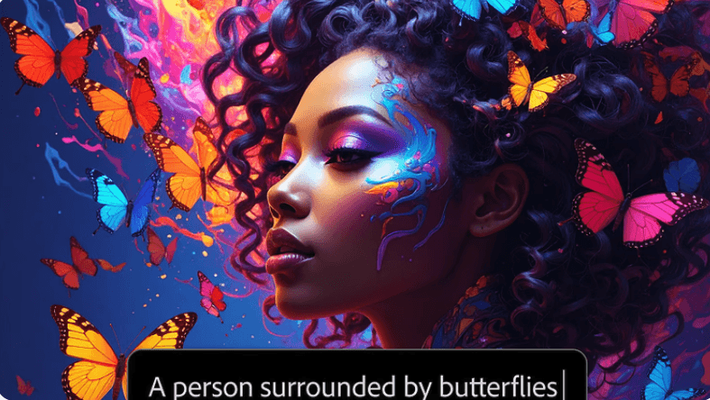 Ein Mensch umgeben von Schmetterlingen.