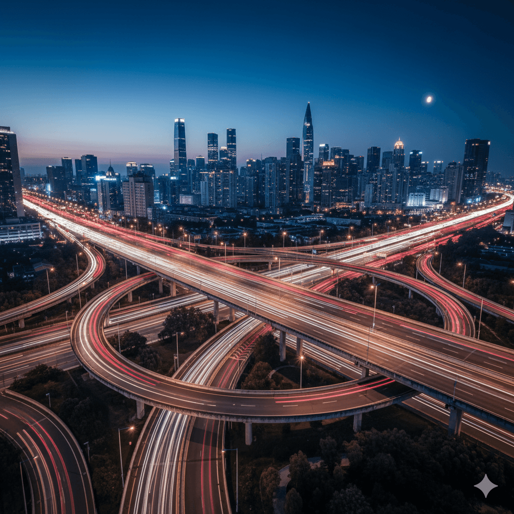 high-speed expressway night scene gurugram connectivity