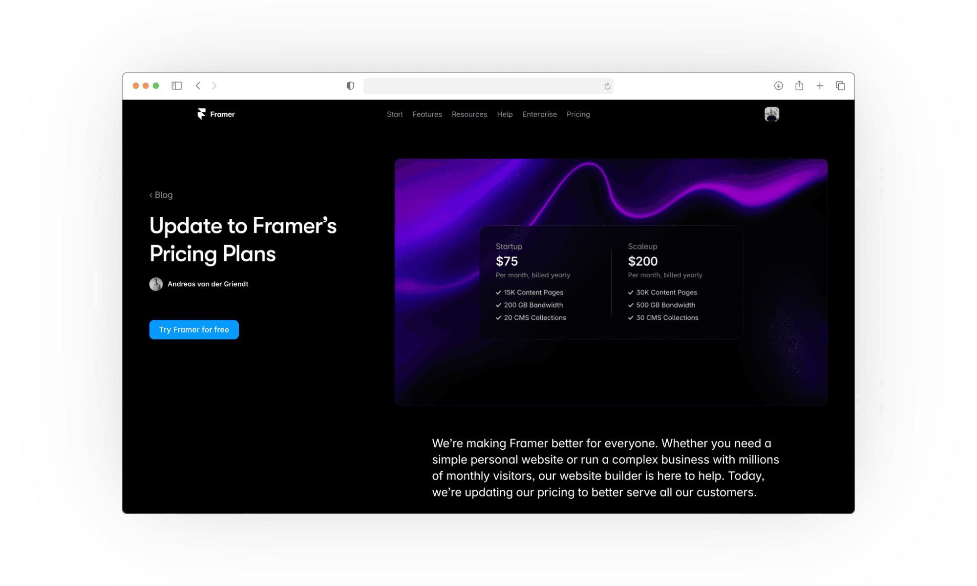 Framer November pricing update