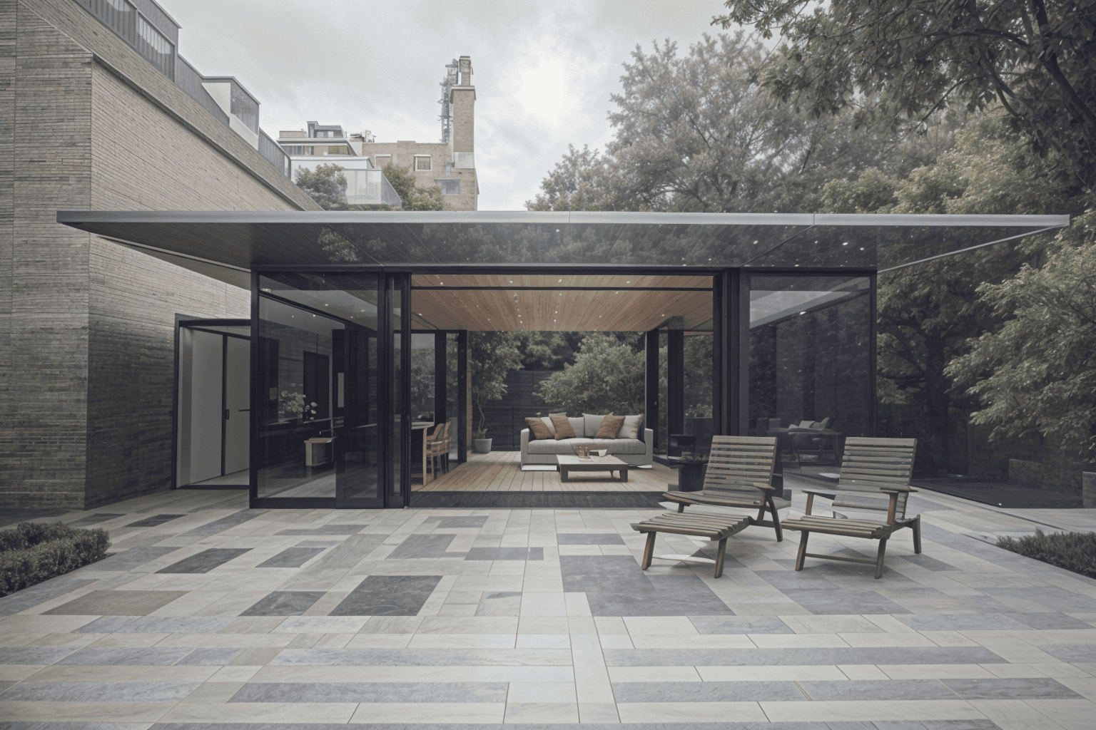 The Glass House - a ultra modern glass extension to a house with full height glass