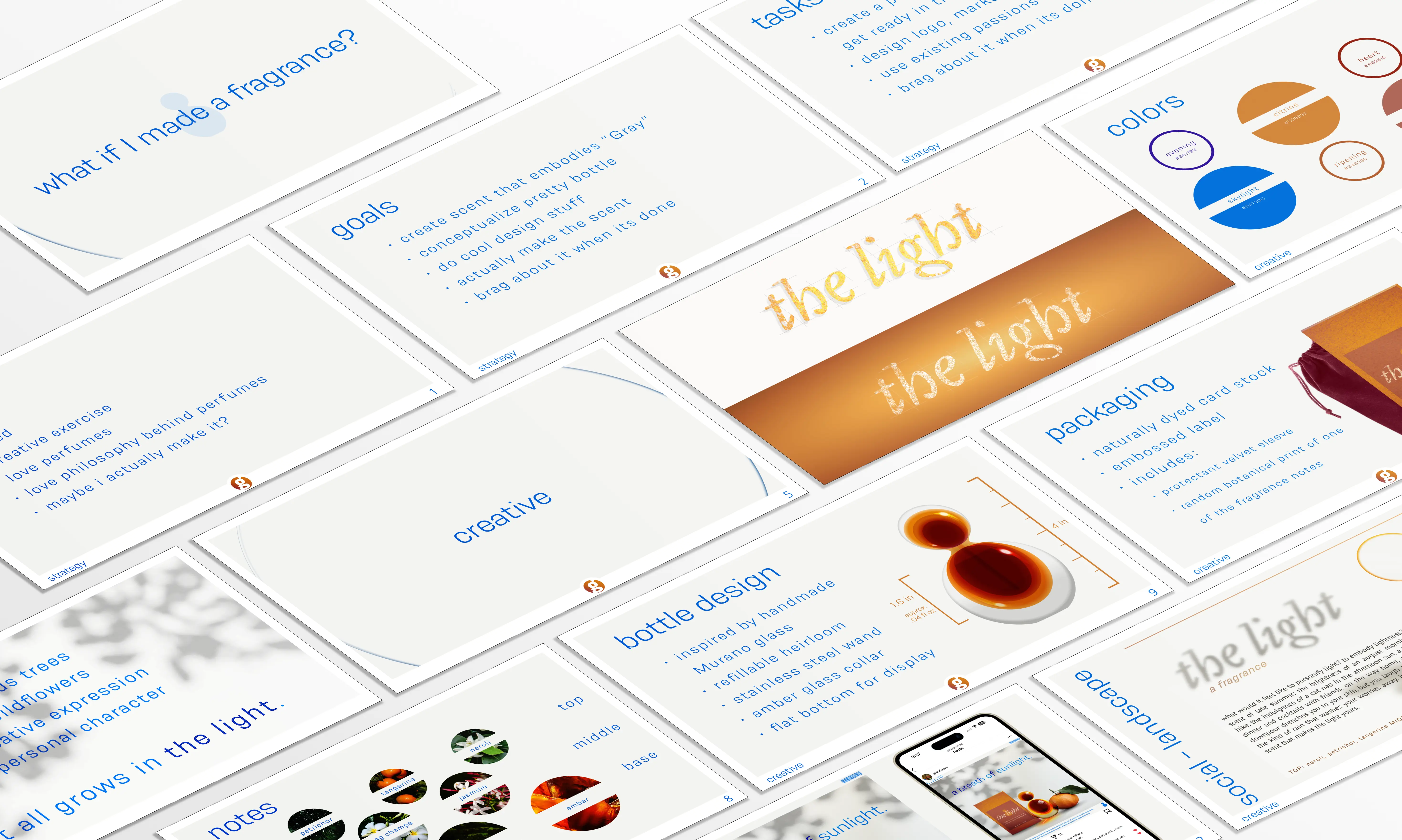 Pitch deck of 'the light', including logo and product design