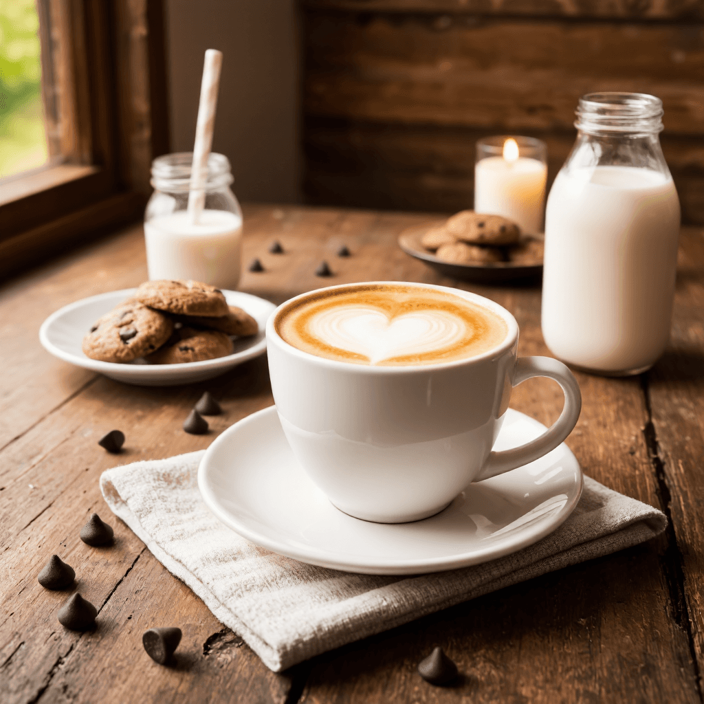 product photography of Cup of coffee with cookies
