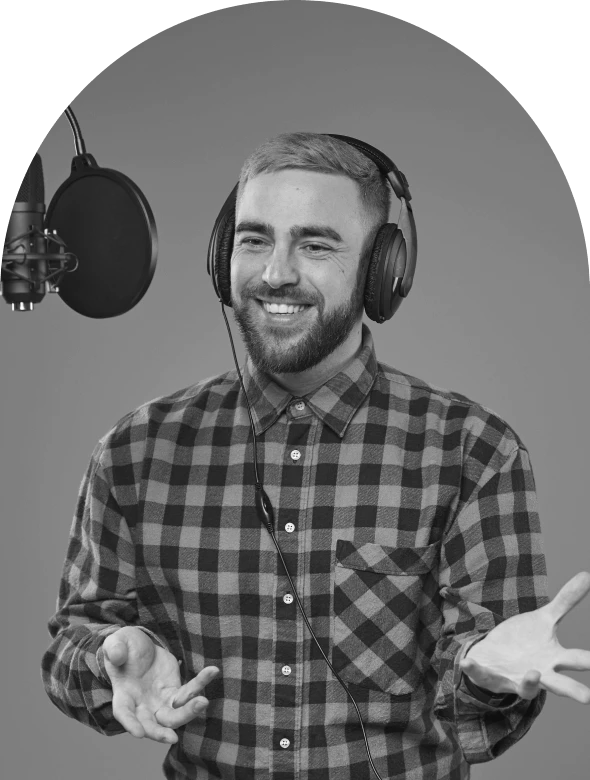 A man recording a podcast