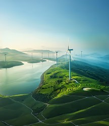 Smiling young woman with long hair standing against a dark green background, holding a finger to her chin.