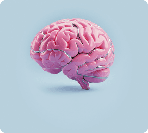 3D illustration of a pink human brain with metallic circuits, representing AI SEO fundamentals and machine learning.