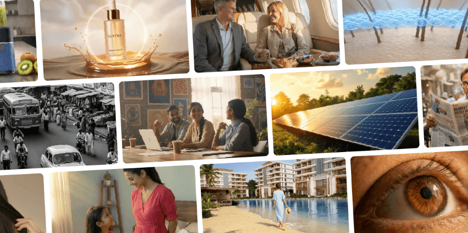 A collage of frames from AI-generated videos by IndieVisual, showcasing a diverse range of visuals powered entirely by AI.