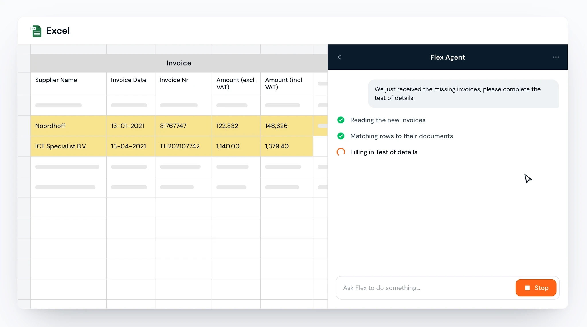 Flex Agent execute the task directly in Excel