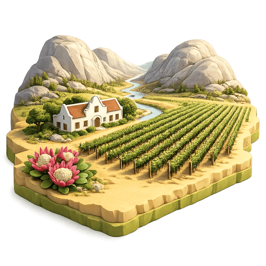 Artistic illustration of the Paarl wine region.