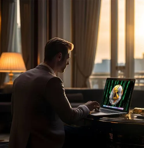 A mand worling on his laptop