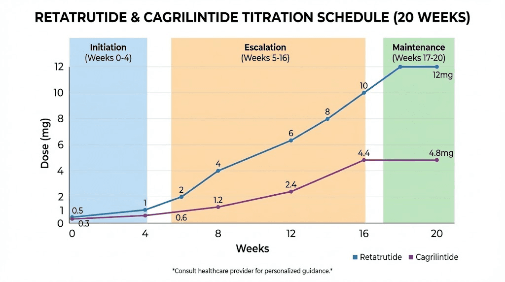 Cagrilintide and retatrutide combined titration schedule chart week by week