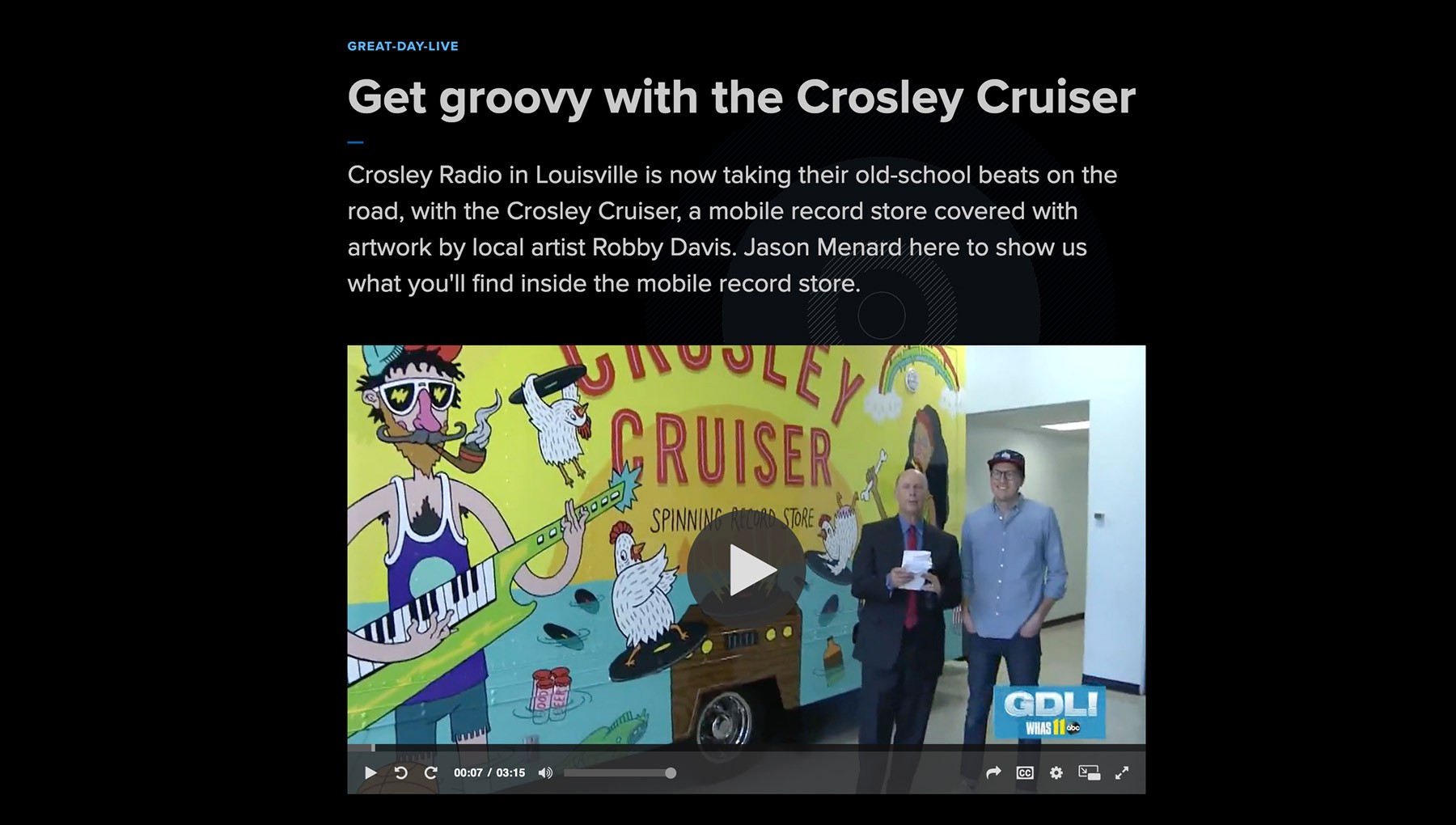 Image of the Crosley Cruiser making the local news