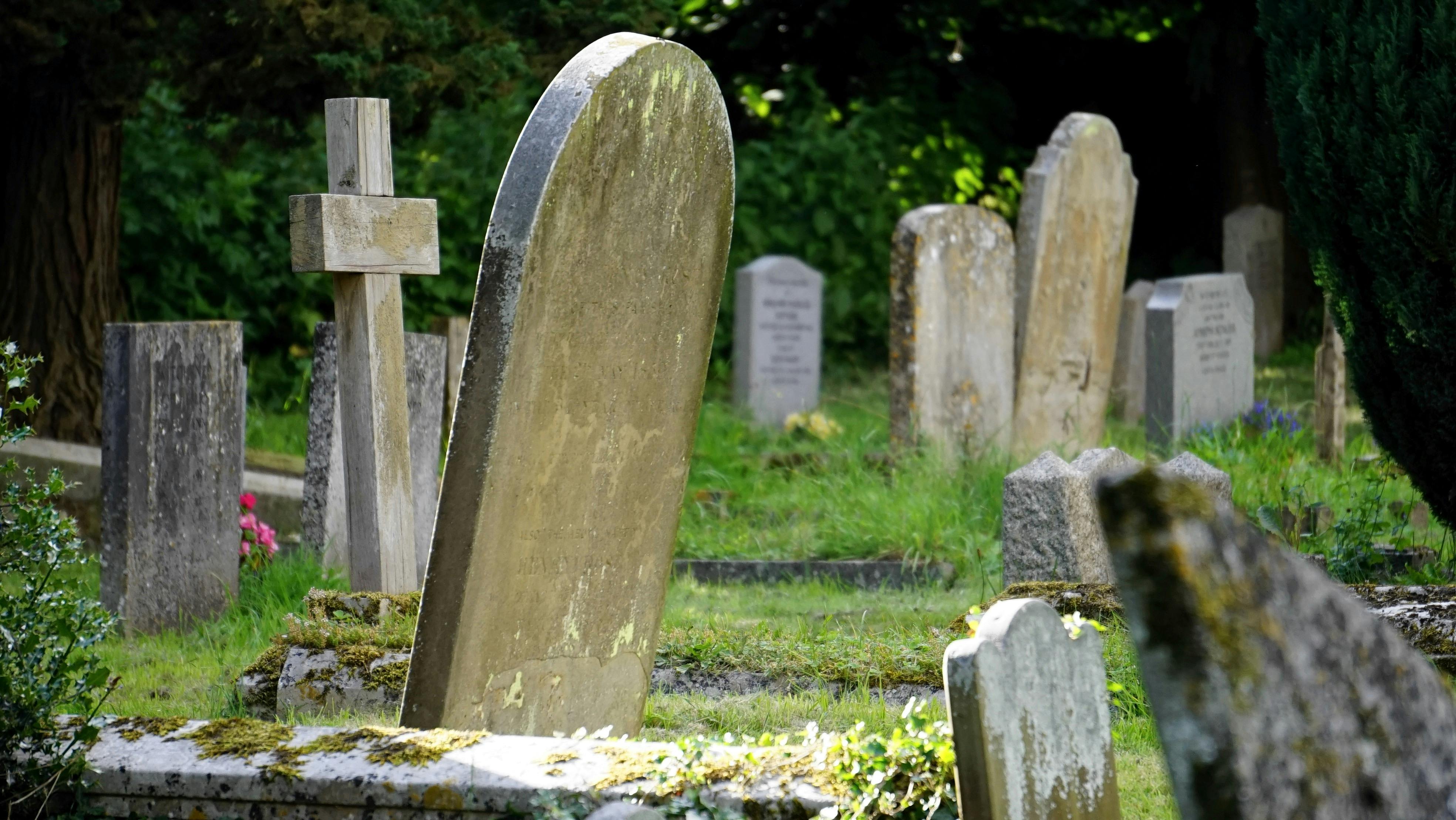 Headstones in graveyard