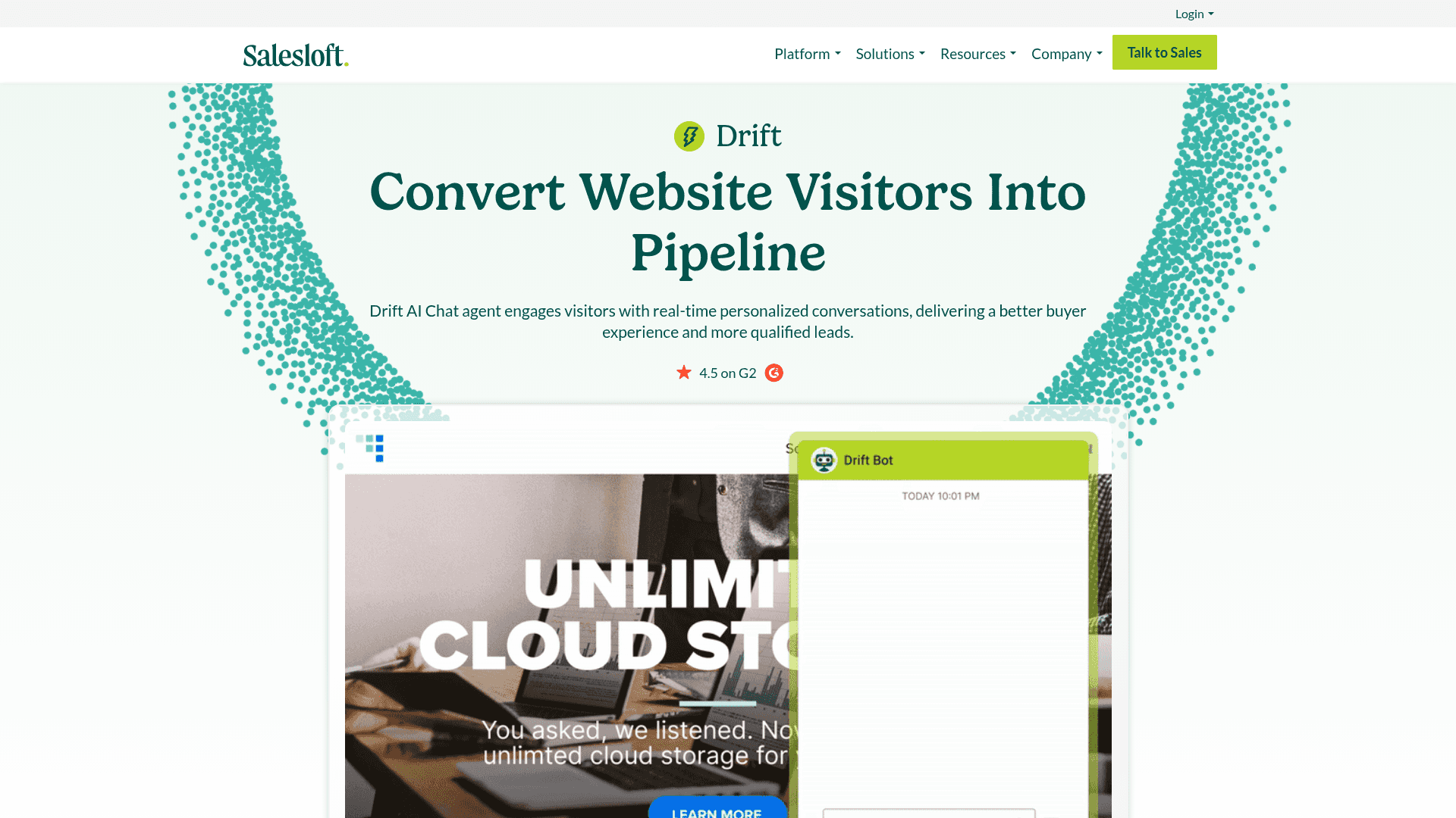 Screenshot of https://www.drift.com