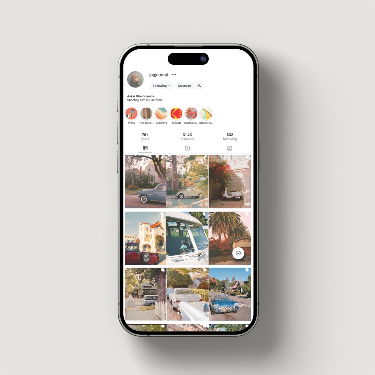 JPG Journal Instagram feed showing photos grid.
