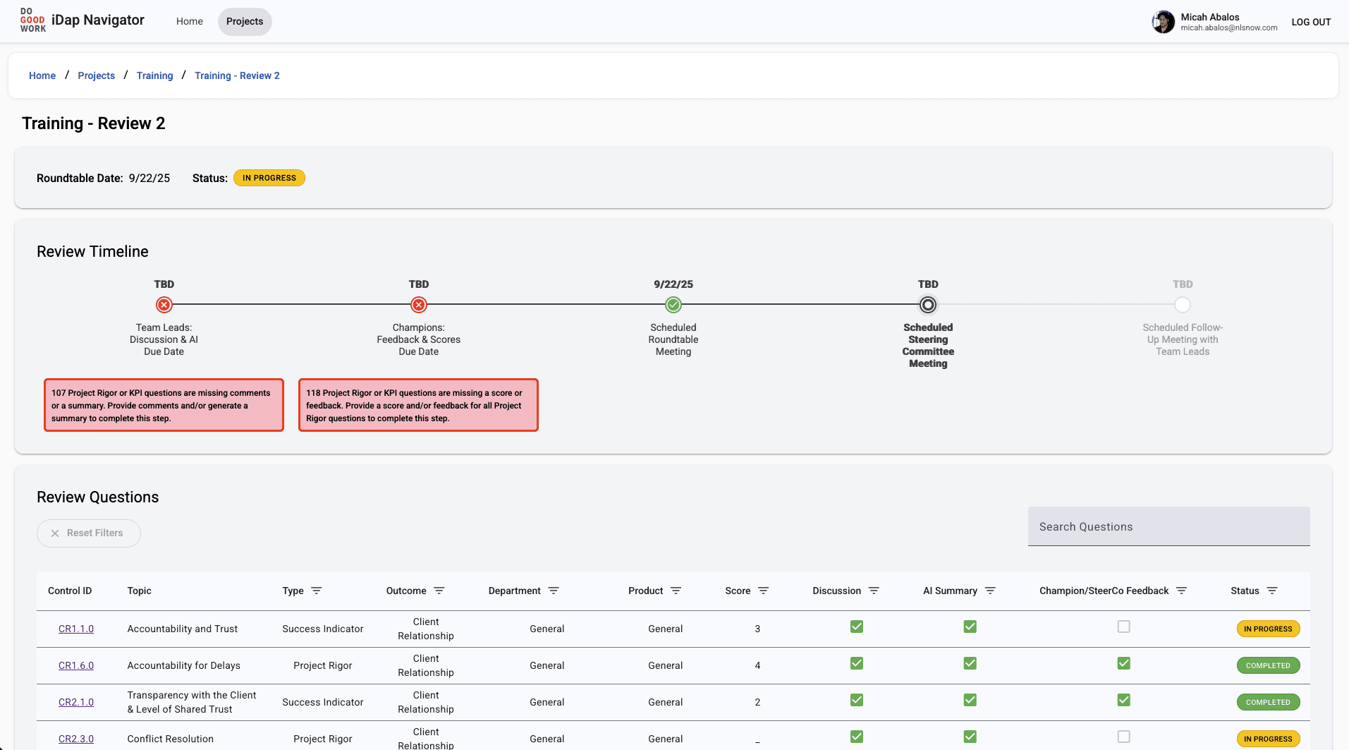 Screenshot of current platform