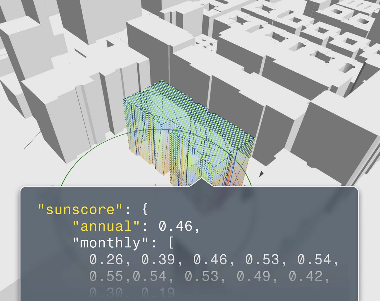 Shadowmap API calculates a comparable metric that represents the amount of sunlight the building receives.