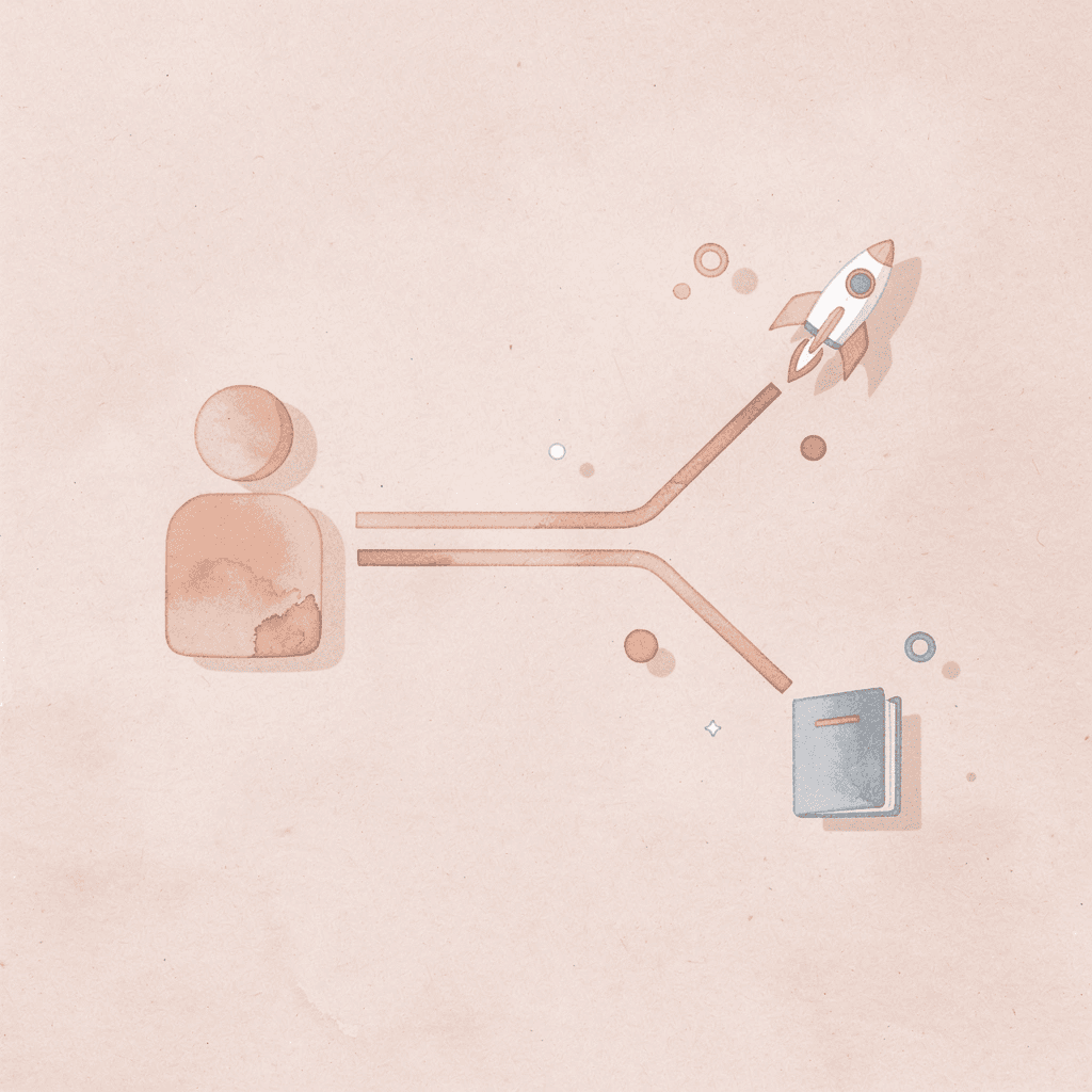 Compass icon splitting into two paths representing test choice decision