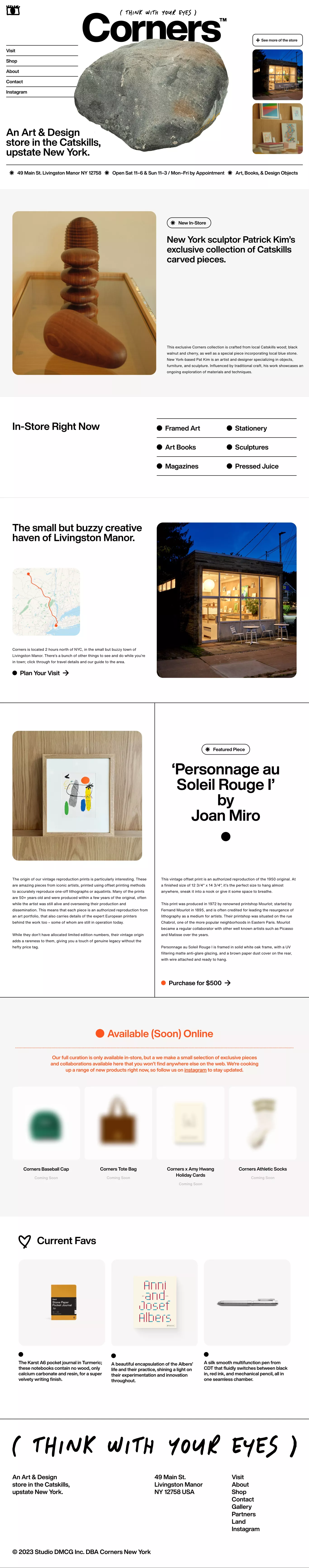 Corners ecommerce page screenshot showcasing Design and Art design