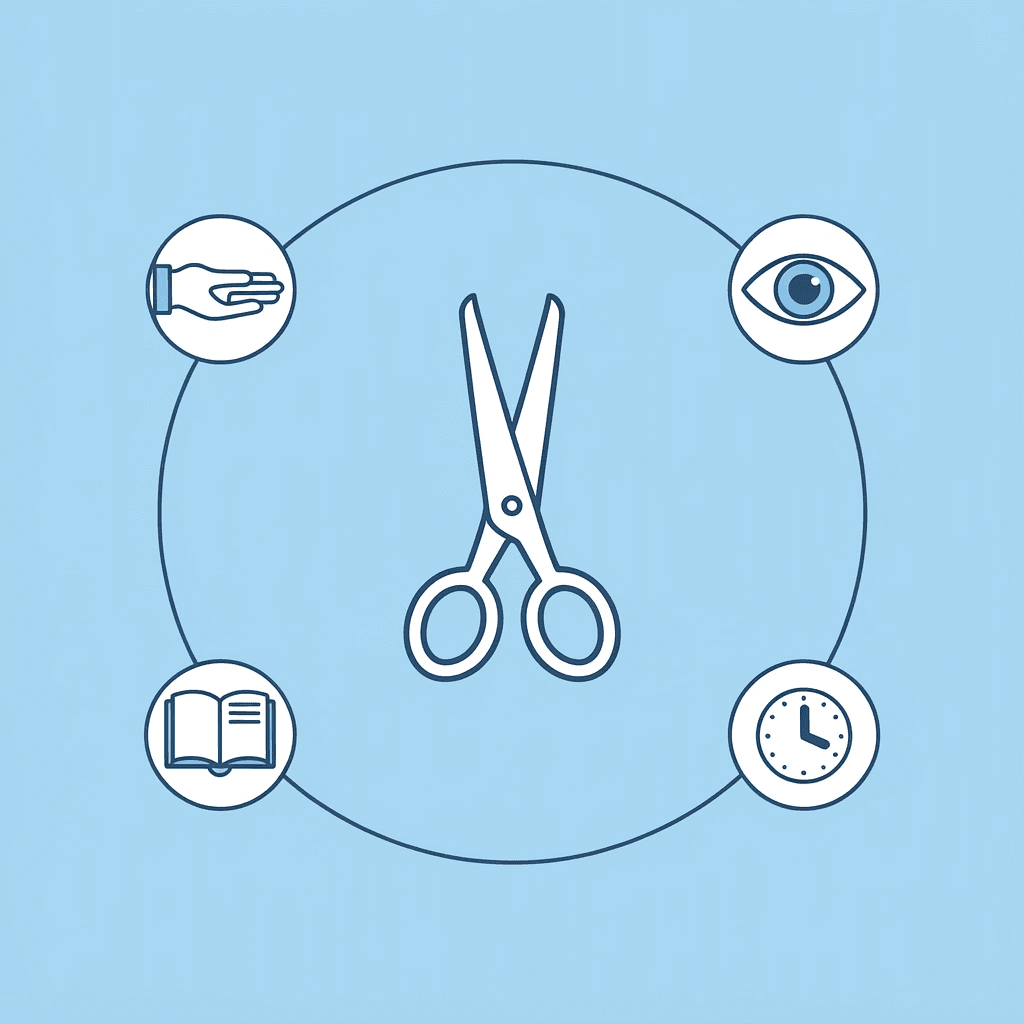 Cutting practice in the center connected to precise muscle control, hand-eye coordination, and bilateral skills