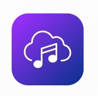 Icon with a purple background featuring a music note and cloud symbol, representing a music streaming service.