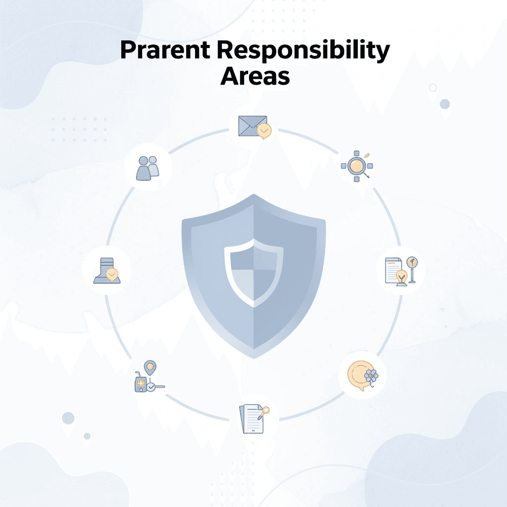Shield badge showing parent responsibility areas in homeschooling