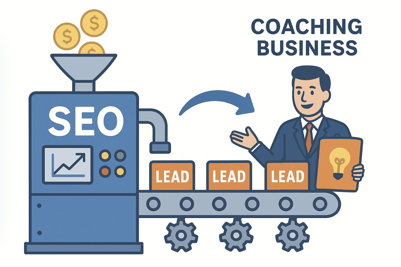an "SEO factory" producing leads for a coaching business