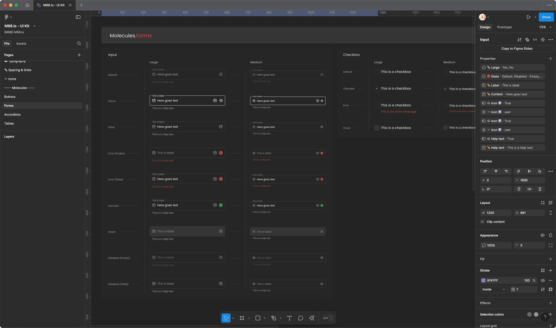 M88.io's design system input texts