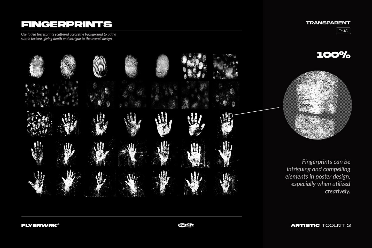 Artistic Toolkit 3 fingerprint textures and handprint overlays for grunge poster design