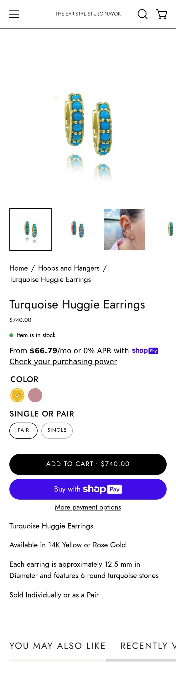 Jewelry product options include: bracelet, earring for Turquoise Huggie Earrings - Designer Earrings from The Ear Stylist by Jo Nayor.