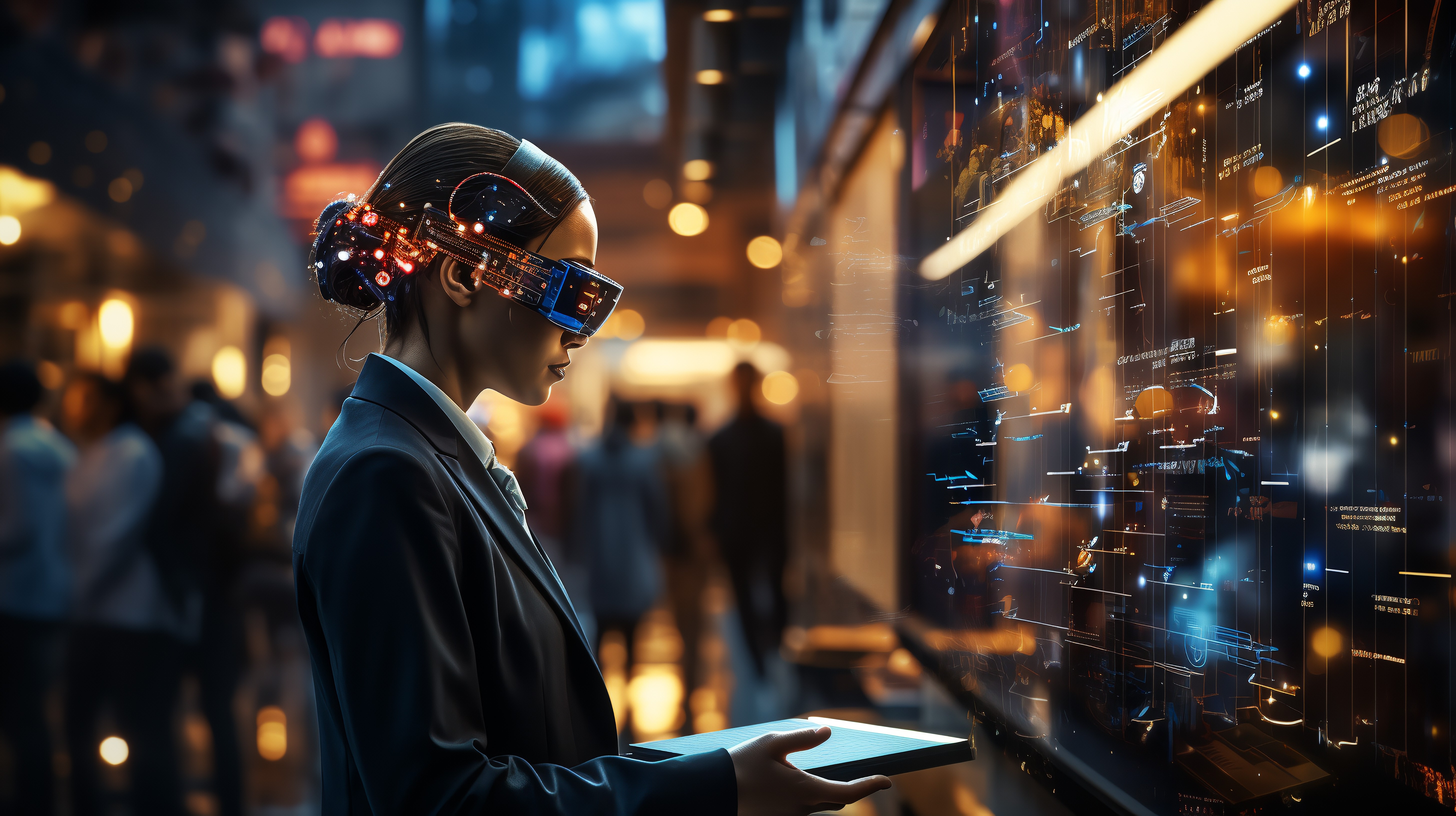 Man with a laptop walking to a store